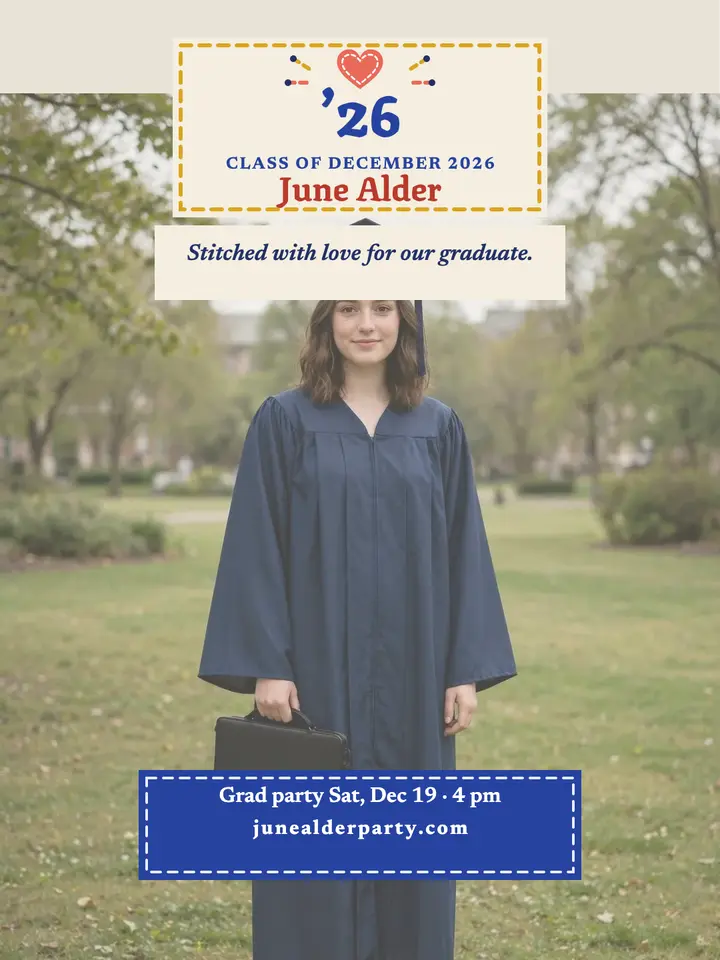 June Alder stitched graduation keepsake: graduation keepsake portrait template