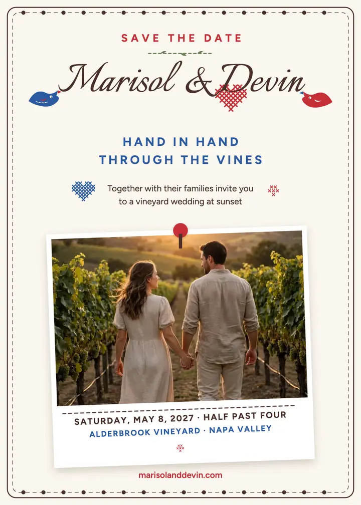 Stitched handkerchief vineyard save the date: save the date invitation template