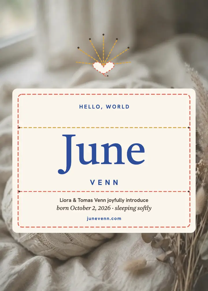 June Venn stitched heart announcement template
