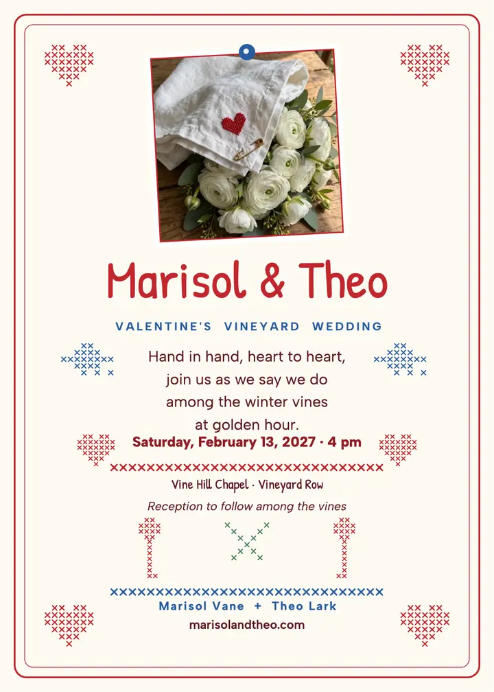 Stitched heart vineyard wedding invitation template
