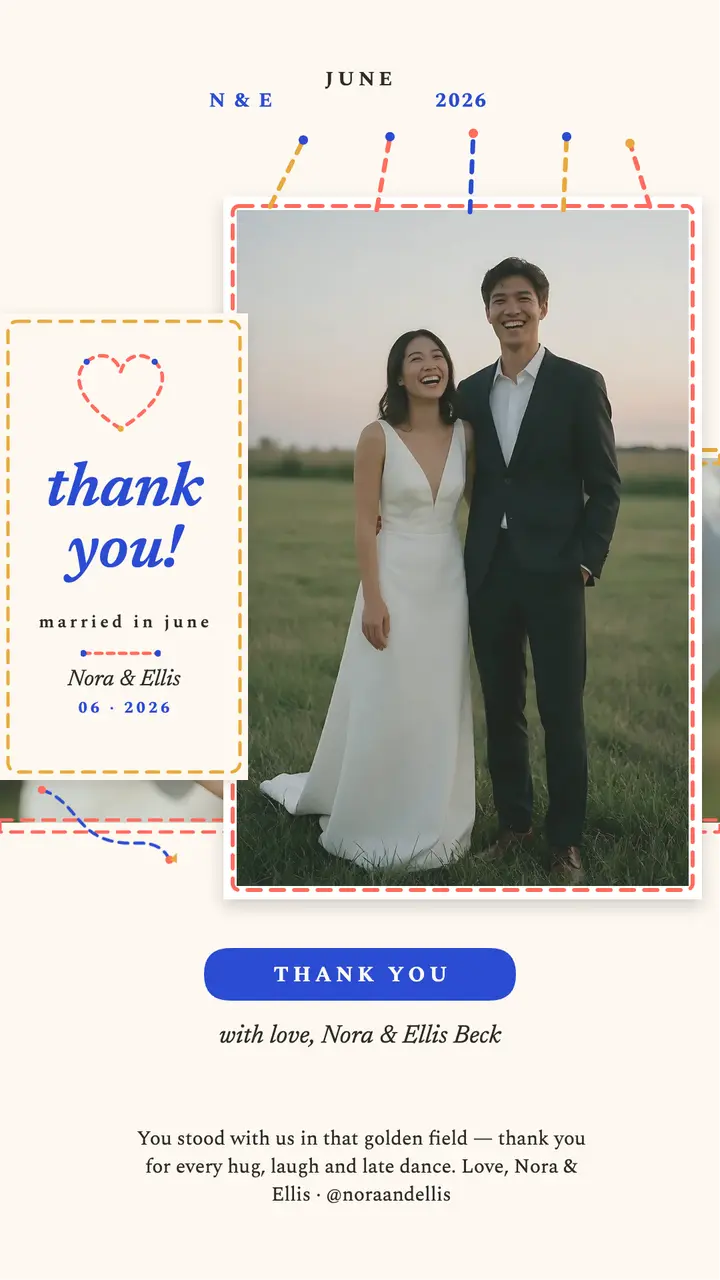Nora and Ellis stitched thank you story template