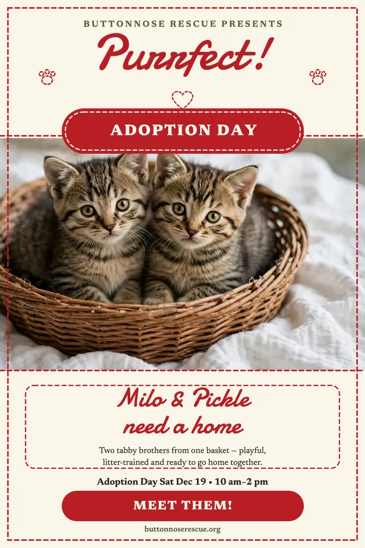 Buttonnose kitten adoption poster: kitten adoption poster template