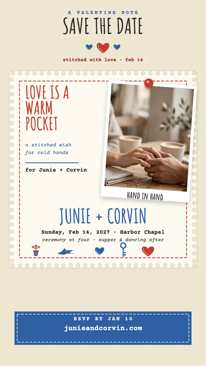 Junie and Corvin stitched save the date template