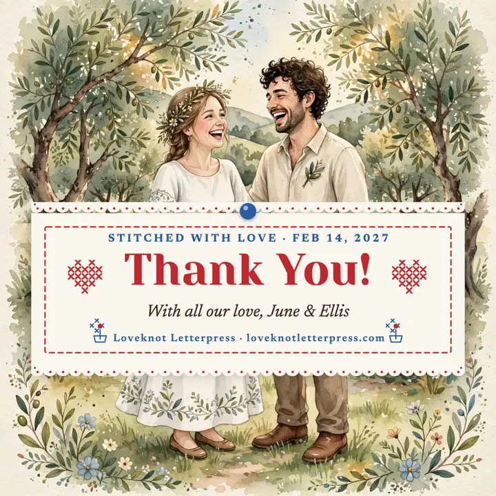 Stitched love thank you, linen square post template