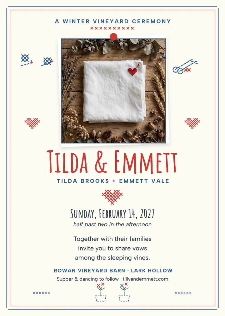 Stitched love winter vineyard invitation template
