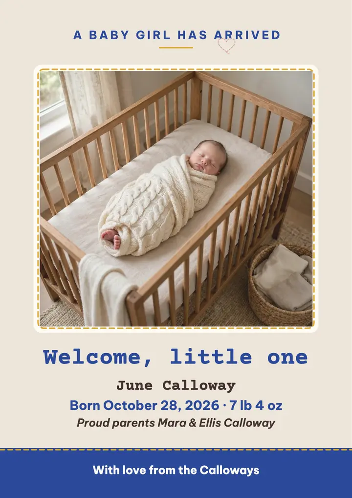June Calloway stitched birth announcement template