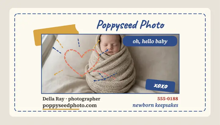 Poppyseed stitched newborn keepsake card: newborn photographer card template