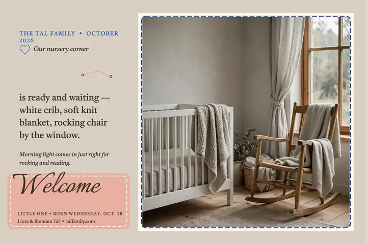 Stitched nursery baby arrival postcard template