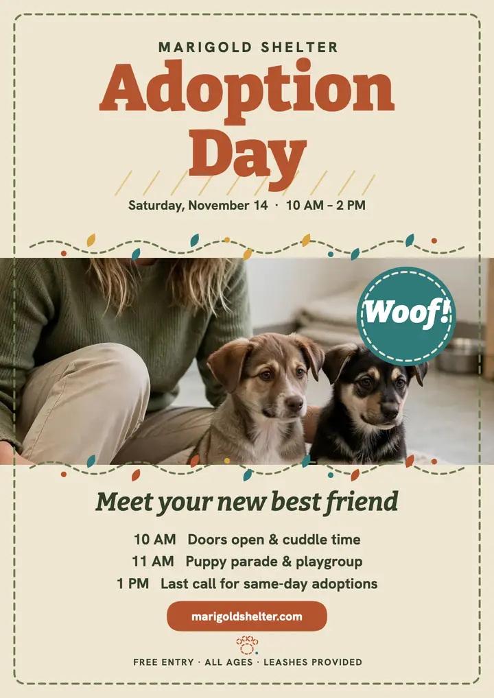 Marigold Shelter puppy adoption day flyer template
