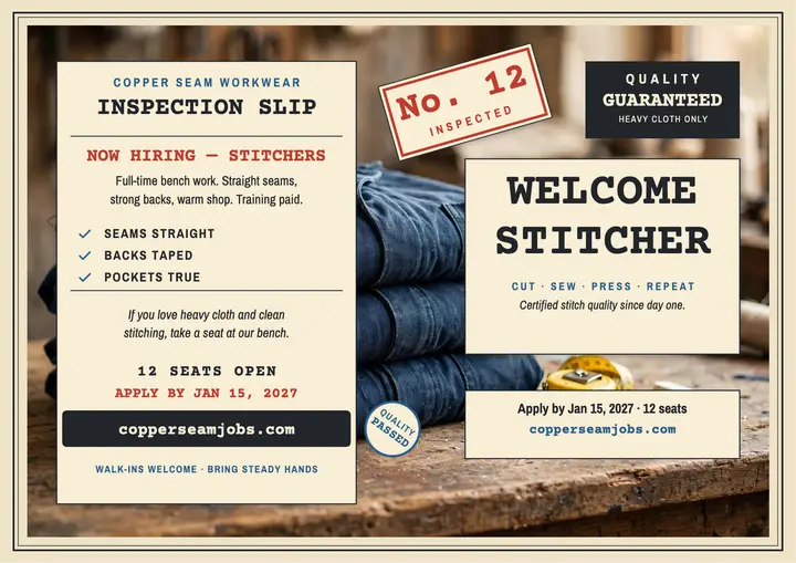 Copper Seam stitcher hiring certificate template