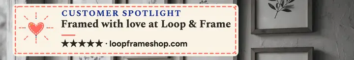 Loop and Frame customer spotlight cover: framing shop review cover template