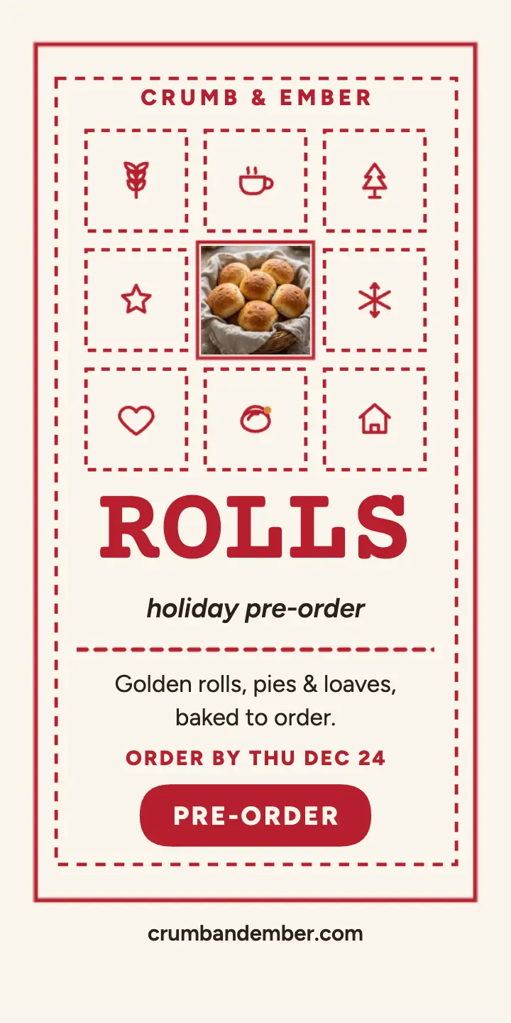 Crumb and Ember holiday rolls ad template