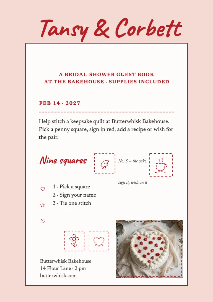 Tansy and Corbett stitched shower guest-book template