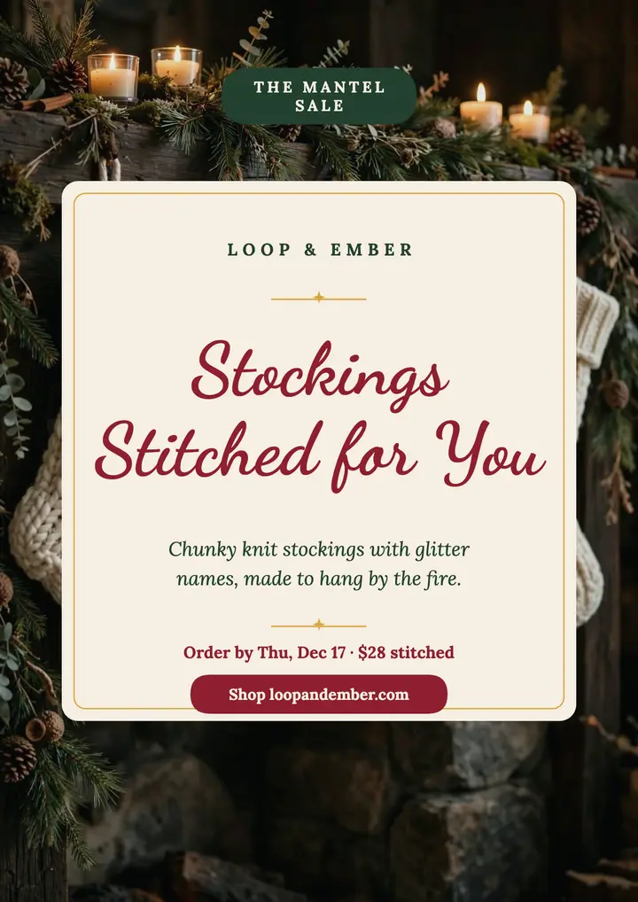 Loop and Ember stitched stockings flyer template