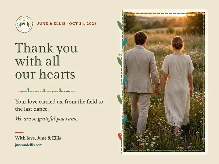 June and Ellis stitched thank-you slide: wedding thank-you slide template