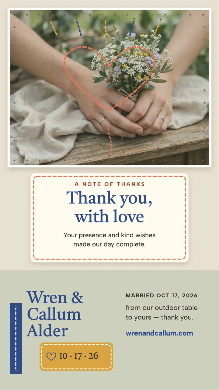 Stitched thank you story, Wren and Callum template