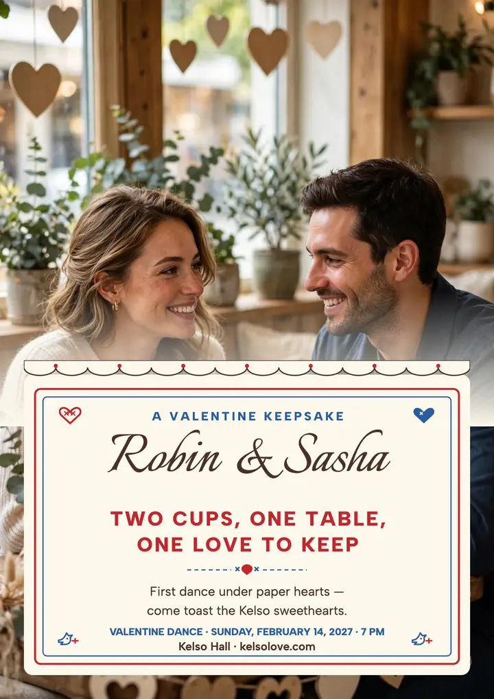 Robin and Sasha stitched valentine flyer: valentine keepsake flyer template