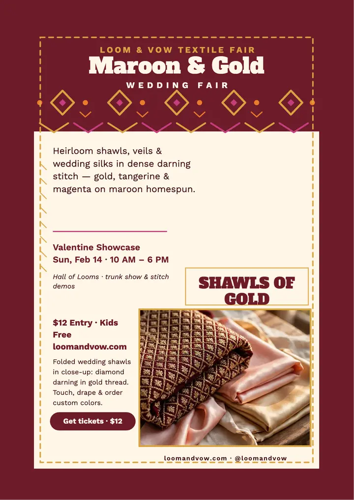 Loom and Vow maroon wedding fair flyer template