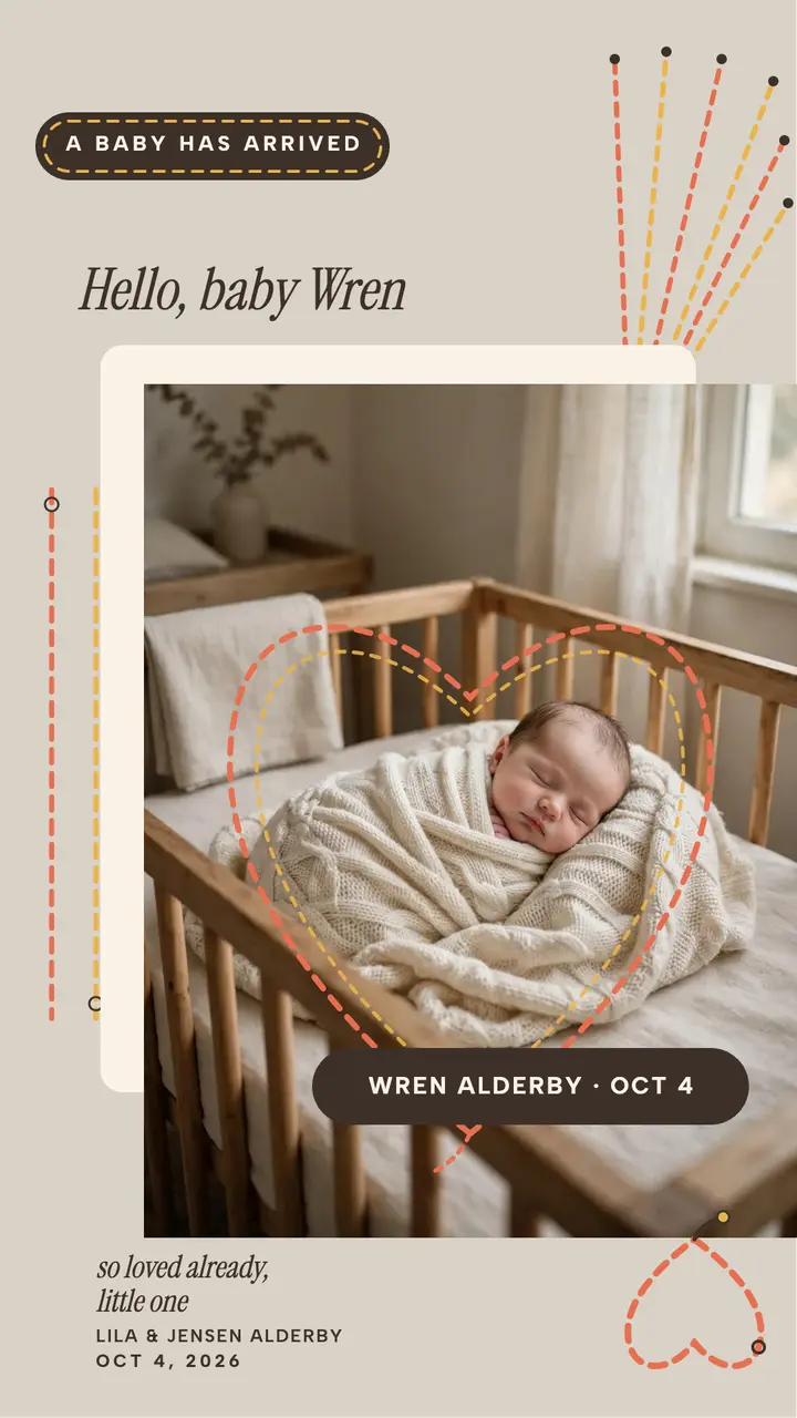 Stitched welcome baby Wren story template