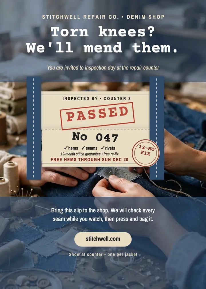 Stitchwell denim guarantee invitation template