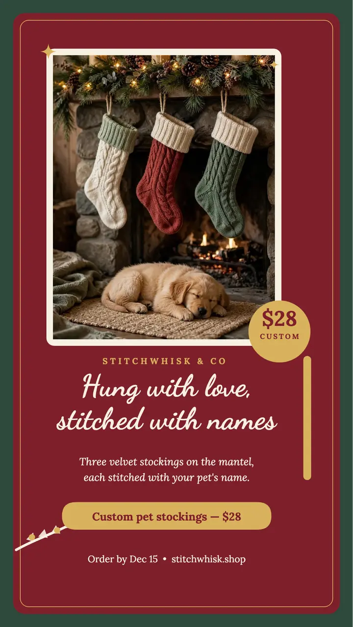 Stitchwhisk pet stocking mantel story template