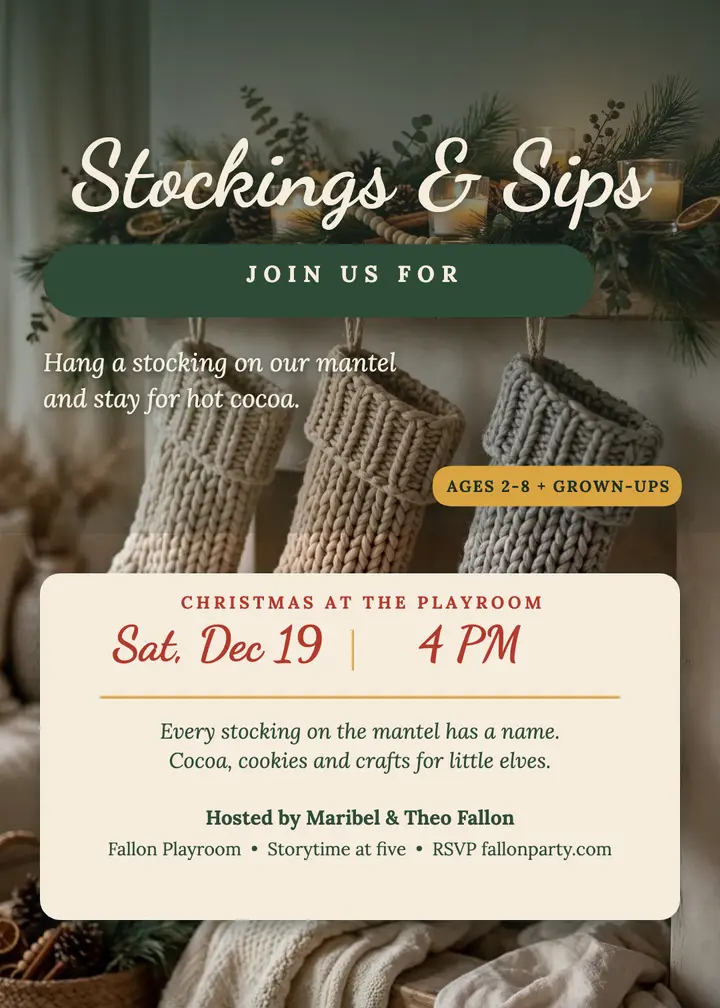 Stocking and cocoa Christmas invitation template