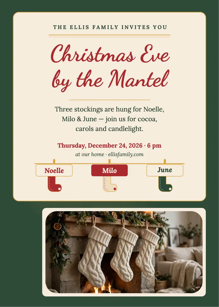 Ellis family mantel stocking invitation template
