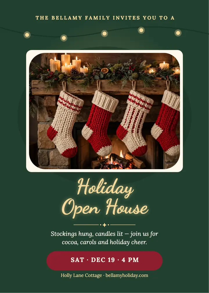 Bellamy holiday open house invitation template