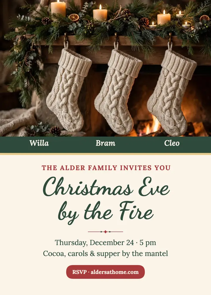 Alder Christmas Eve mantel invitation template