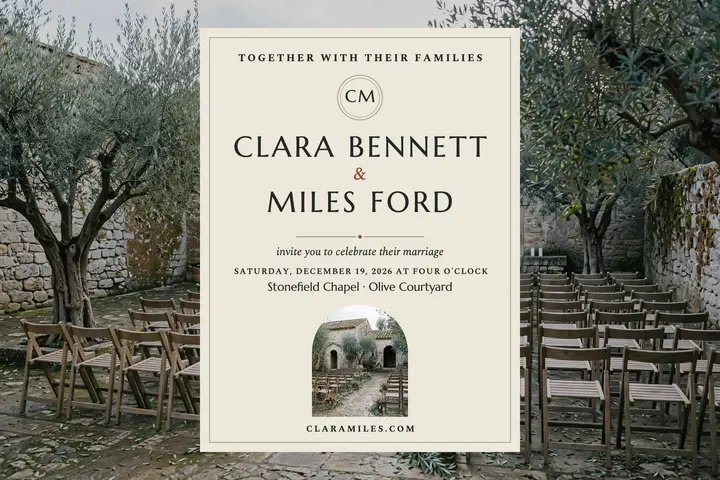 Stone chapel winter wedding invitation template
