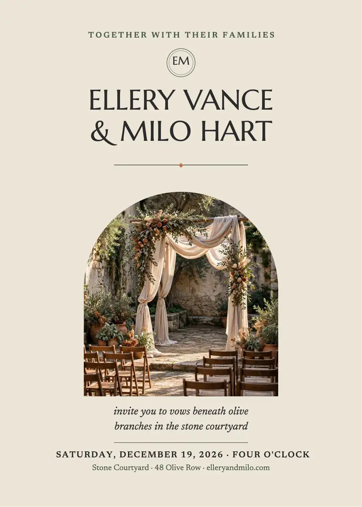 Ellery and Milo stone courtyard invitation template