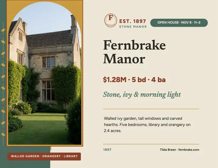 Fernbrake Manor tapestry flyer template