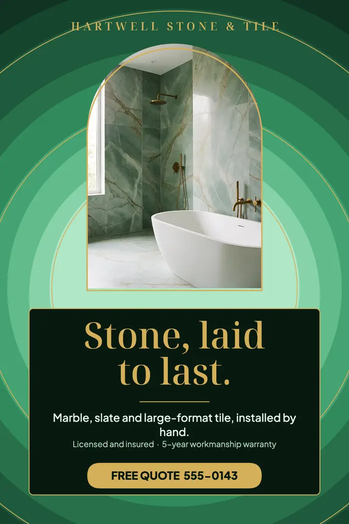 Stone and tile arch malachite poster: tile installer poster template