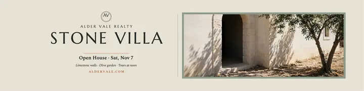 Alder Vale stone villa shop banner: real estate shop banner template