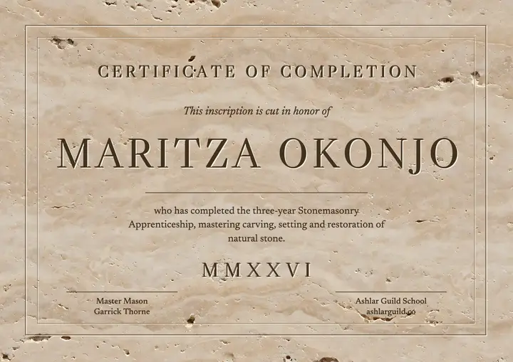 Carved stone certificate template