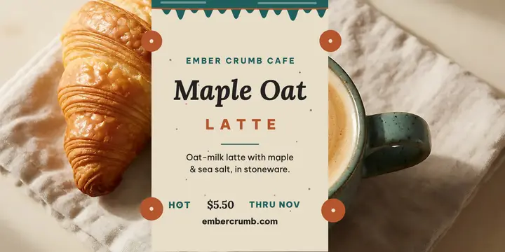 Ember Crumb maple oat latte post: cafe latte post template
