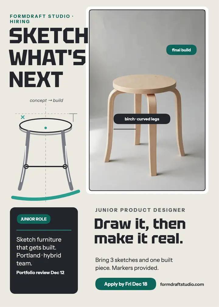 Formdraft Studio stool sketch hiring invite template