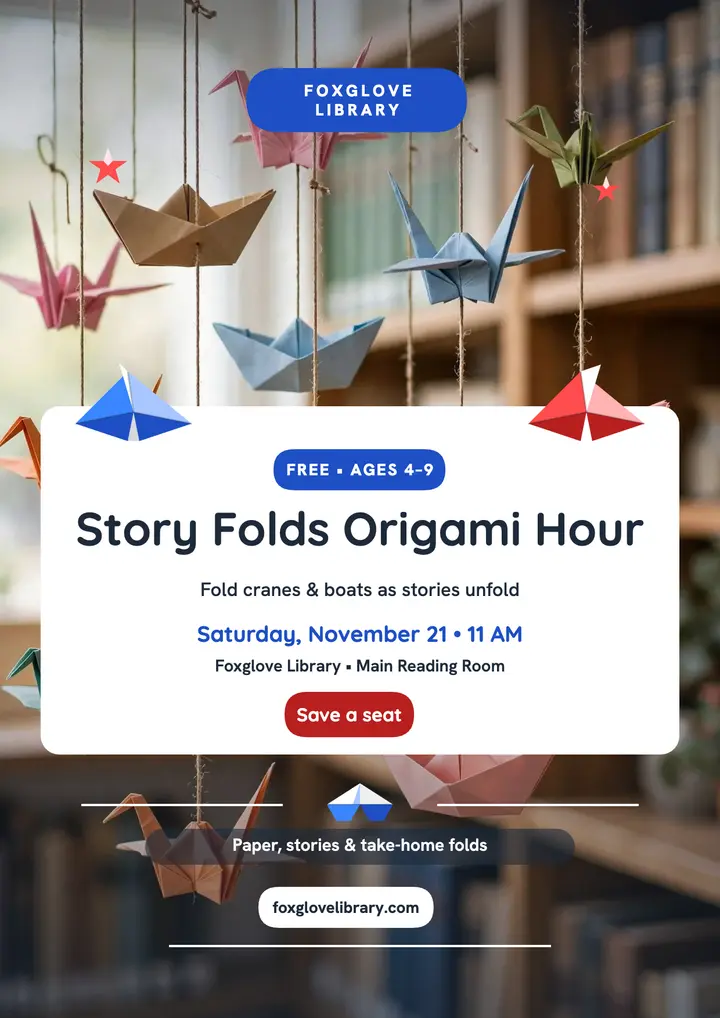 Story Folds origami hour flyer template