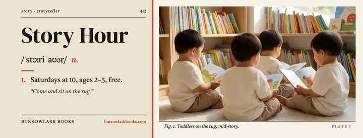 Burrowlark Books story hour dictionary entry cover: story hour facebook cover template