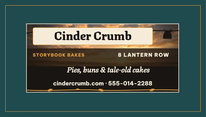 Cinder Crumb storybook bakery card template