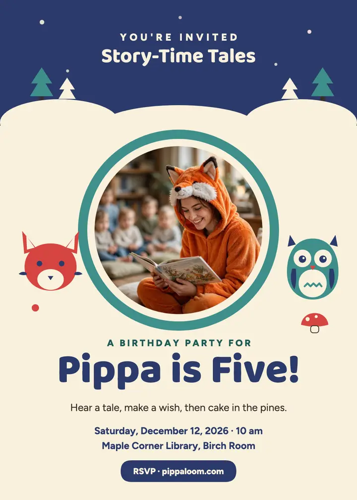 Pippa Loom storybook birthday invitation template