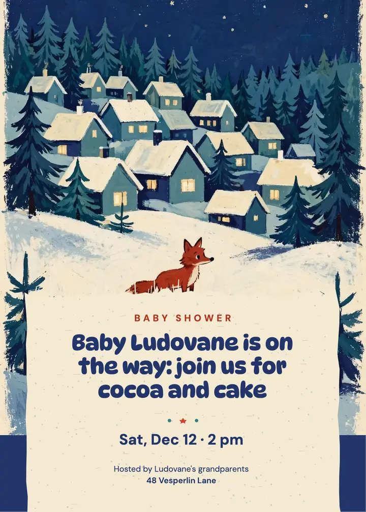 Baby Ludovane storybook fox baby shower invitation template
