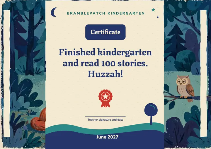 Bramblepatch kindergarten completion certificate template