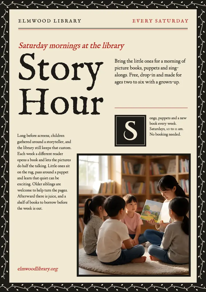 Saturday Story Hour flyer template
