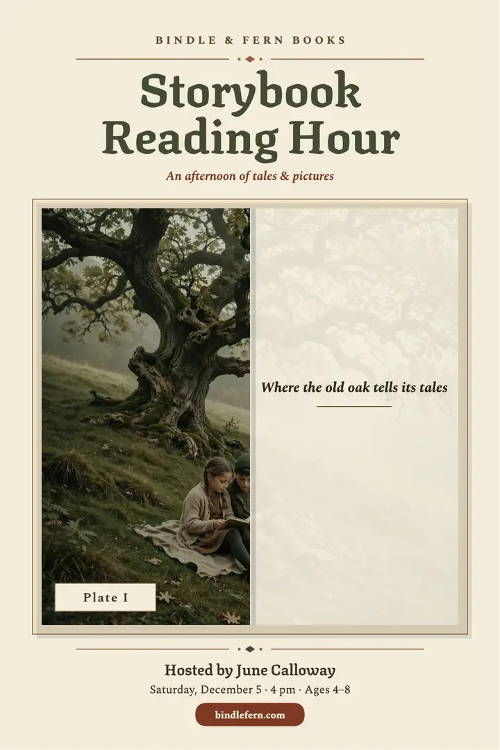 Bindle and Fern storybook reading hour poster template