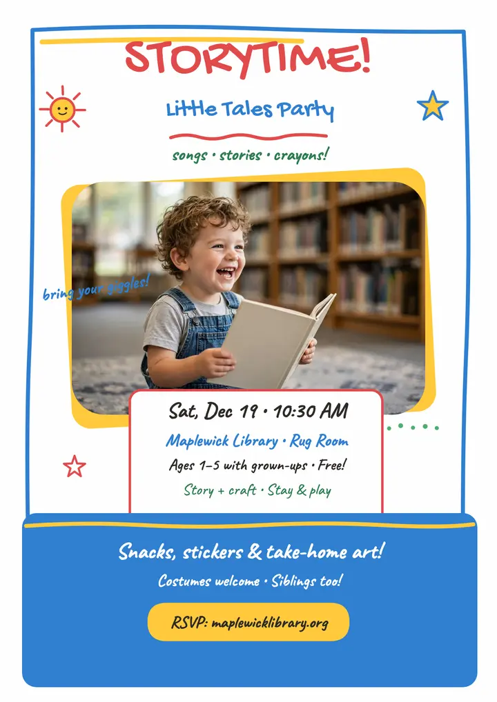 Little Tales storytime party crayon flyer template