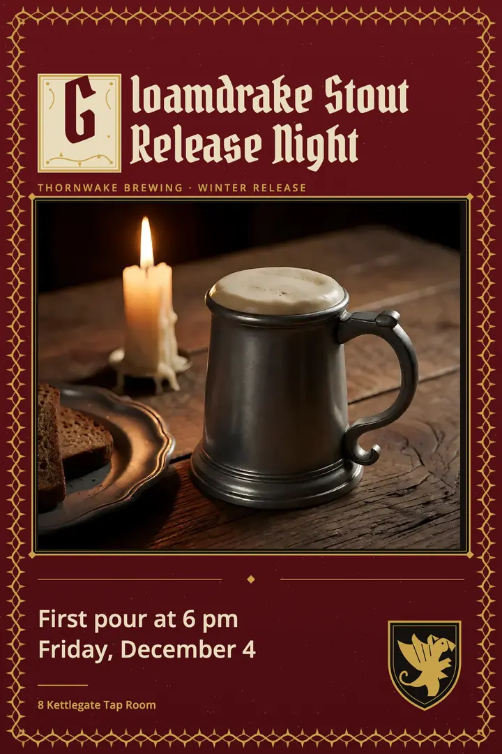 Gloamdrake winter stout release night poster template