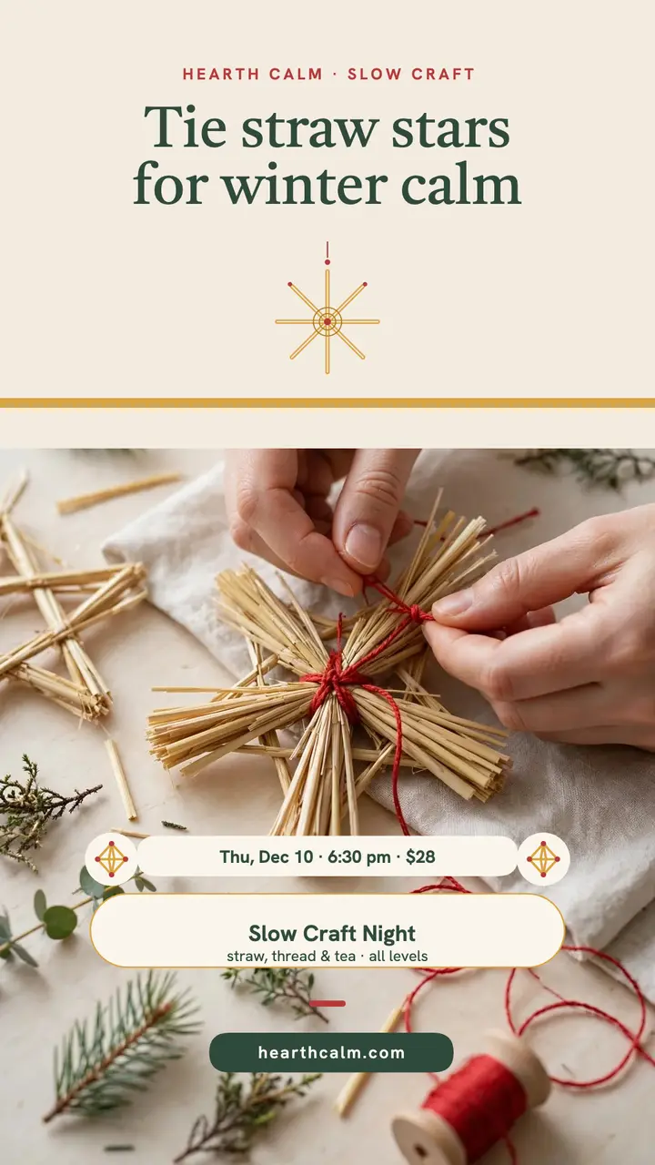 Hearth Calm straw star workshop story: straw star workshop story template