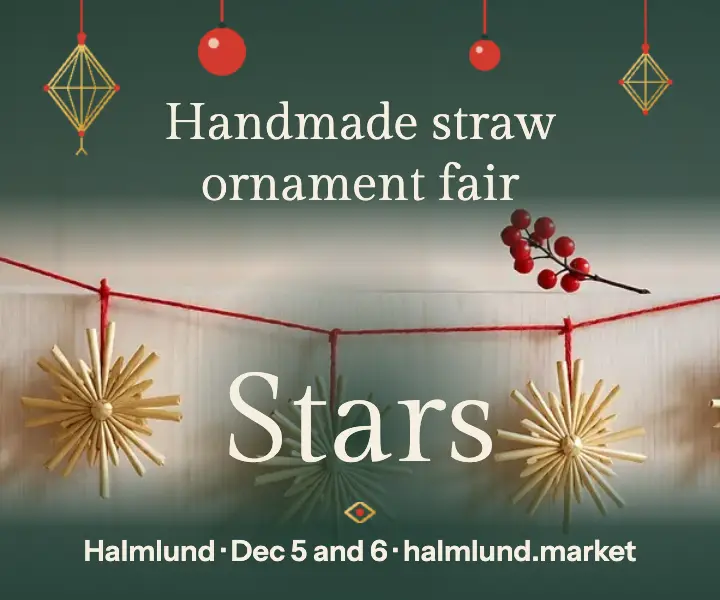 Halmlund straw star winter maker market ad: holiday market ad template