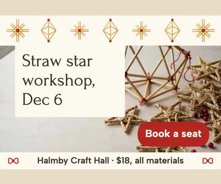 Straw star workshop ad, Scandinavian craft hall template